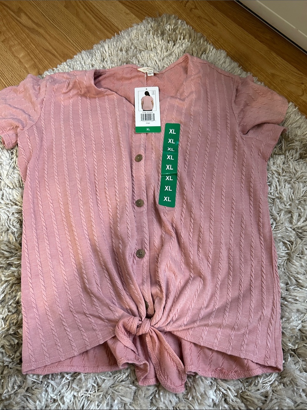 Weatherproof Pink Short-Sleeve Button Front Knot Top